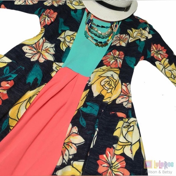 Lularoe Amelia Dress Size Large Coral Teal BNWT - Picture 8 of 9